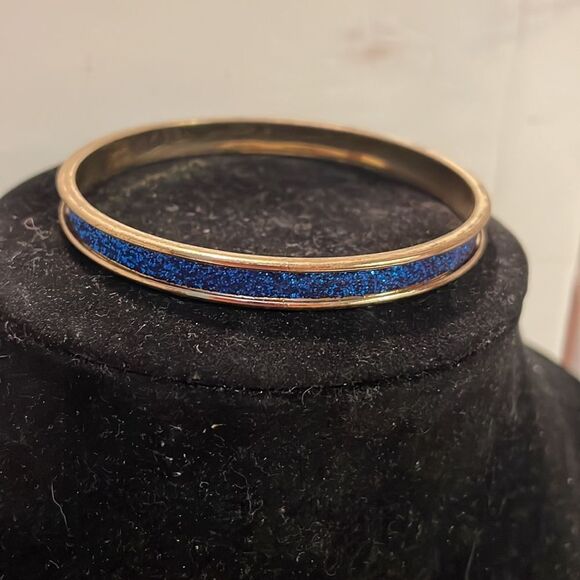 Retro-1990s-gold tone with blue sapphire like druzy bangle bracelet - Picture 5 of 8